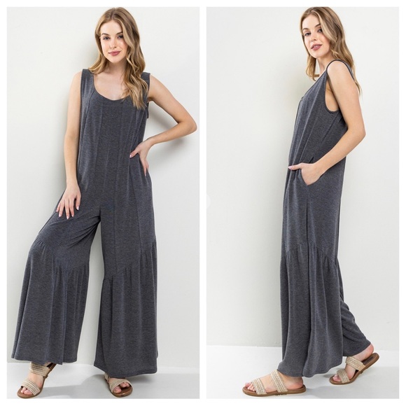 41 Boho Wide Leg Soft Touch Sleeveless Jumpsuits - Picture 3 of 3
